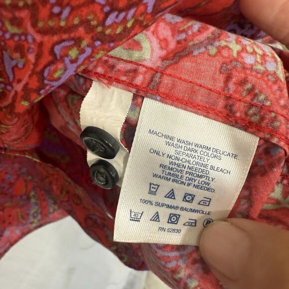Lands End Long Sleeve Button Up 24W Red Paisley Supima Cotton No Iron Preppy - Picture 5 of 5